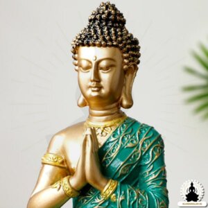 Buddha Staty Grön och guld Buddha i harts (23 cm) Zen meditation dekoration (3)