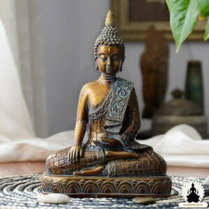 Buddha Staty Handgjord thailändsk Buddha-staty i harts (23 cm) Zen Meditation Decoration (1)