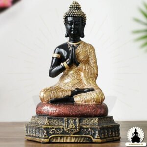 Buddha Staty Svart och guld Buddha i harts (23 cm) Zen Meditation Dekoration (1)